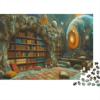 Magische Bibliothek Puzzle 1000 Teile Puzzle Für Erwachsene Planeten-Bücherregal Brain Challenge Geschicklichkeitsspiel Stress Abbauen Familien Herausforderndes Schöne Geschenkidee 1000pcs (75x50cm)