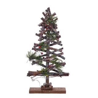 Spetebo Holz Tannenbaum beleuchtet mit 15 LED - 37x20x6 cm - Weihnachts Deko Christ Baum Tischdekoration Fensterdekoration