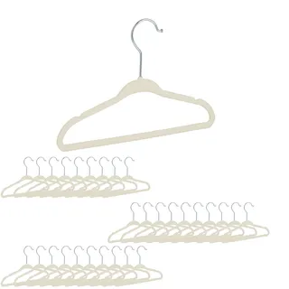 Relaxdays 30er Set Kinderkleiderbügel Samt, rutschfeste Kleiderbügel, Steg & Kerben, Mädchen & Jungen, drehbar, beige, Pack, 30, Creme