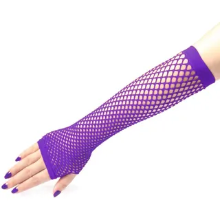 Hrlace 1 Paar Netzhandschuhe Lange Fingerlose Punk-Mesh- Handschuhe,Damen-Stretchhandschuhe Elastisches Netz Vintage Fishnet Gloves für 80er Jahre Kostümparty Halloween Cosplay Zubehör Lila