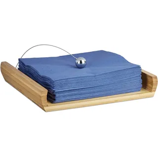 Relaxdays Serviettenhalter aus Bambus, HxBxT: 3,7 x 21,7 x 21,7 cm, Kugel als Beschwerer, Holz, Serviettenständer, Natur