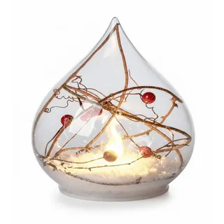 formano LED Dekolicht Dekokugel Weihnachten Tropfenform 15 cm Glaskugel mit Schnee + Beeren, LED fest integriert