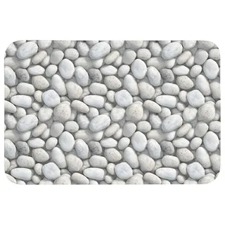OnlyWow Badematte Steine - Grau - Oval, Höhe 10 mm, Polyester, Rechteckig, Badezimmerteppich, Badteppich, Rutschfest, Badvorleger, Waschbar grau Rechteckig | 90 cm x 60 cm x 10 mm