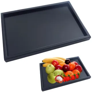 Holz Tablett Holztablett Rechteckig Groß Deko, Serviertablett Holz Tablett Küche Schwarz Bambus, Küchentablett Servierplatten für Tee, Snacks, Obst, Küche, Restaurant und Bar (32 X 20 X 2 cm)