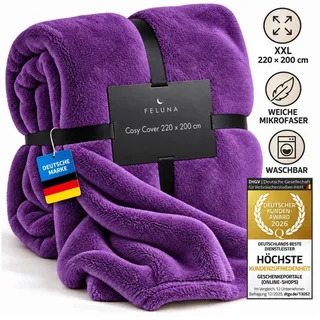 Wohndecke FELUNA Coral Fleece Kuscheldecke XXL – Superweicher Cashmere-Touch, Feluna, Tagesdecke Kaschmir-Touch 220 x 200 cm lila