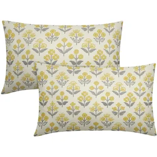 Sivirary Gelb Grau Florale Kissenbezüge 30,5 x 50,8 cm, 2er-Set, Blockdruck, Lendenkissen, Blumen, Creme, Dekorative Kissenbezüge, Outdoor, Bauernhaus, Rechteckige Kissenbezüge, Frühling, Sommer, Sofa
