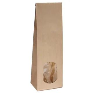 500x Blockbodenbeutel mit ovalem Sichtfenster - 100g - 7 x 4 x 20,5 cm - Papiertüten Bodenbeutel Geschenktüte Tütchen (100g – mit ovalem Fenster)