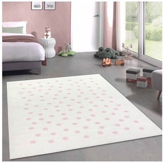 Kinderteppich Teppich Spielteppich rosa Punkte flauschig in creme, Carpetia, rechteckig, Höhe: 18 mm rosa|weiß 120 cm x 170 cm x 18 mm