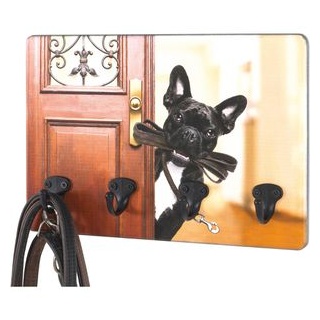 Haku-Möbel Schlüsselbrett Schlüsselbord Hund/Tür, Holz, mit 4 Haken, 30 x 21cm
