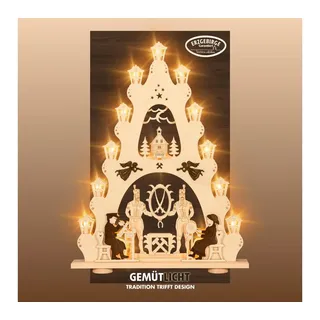 Weigla Schwibbogen Erzgebirge, große Lichterspitze, Bergmann NATUR-BRAUN, Made in Germany (1-tlg), Erzgebirge garantiert, Weihnachtsdeko Innen, Weihnachtsbeleuchtung beige