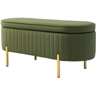 Green Velvet Storage Bench With Gold Legs, 19-gallon Capacity