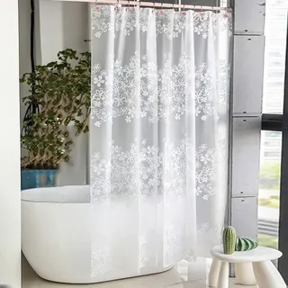 300 X 200 Cm, Wasserdichter, Schimmelresistenter Duschvorhang Mit Blumenmuster, Großer Duschvorhang, Badezimmer-duschvorhang Mit U-förmigen Haken, Waschbarer Duschvorhang Mit Weißen Blumen