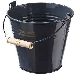 Zinkeimer mit Holzgriff - Deko- & Pflanzgefäß - Vielseitiger Metall-Eimer für Haus & Garten (4 Stück - Schwarz, ⌀ 14 cm H: 12 cm)