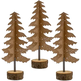 Papier Tannenbaum Aufsteller mit Holzfuß 32 cm - 3er Set - Tisch Deko Weihnachtsbaum zum Aufstellen - Dekoaufsteller für Weihnachten Advent Winter Fenster Dekoration