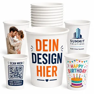 LOVEVEN Personalisierte Pappbecher 250 ml mit Logo, 100–5000 Stück | Personalisierte 250-ml-Pappbecher mit Logo, Foto, Text oder QR-Code – wählbar von 100 bis 5000 Stück