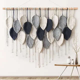 Weldomcor Großer Wandbehang Wandteppich, Boho Makramee Gewebte Handgemachte Quaste Blatt Tapisserie Böhmische Wandkunst Dekor für Schlafzimmer Wohnzimmer Galerie Hintergrund(C)