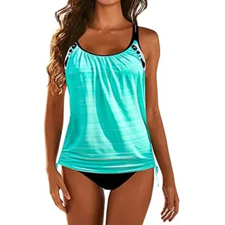 Youning Tankini Damen Bauchweg Bademode Set Zweiteilig Badeanzug Push up mit Einstellbarer Gepolstert Sport Tankinis Oberteil mit Slip Bikini Set Strand Schwimmanzug
