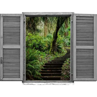 queence Wandtattoo Waldweg (1 St), Wandsticker, Wandbild, selbstklebend, 3D, Fenster grün
