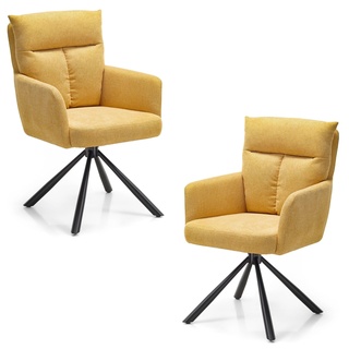 SOFIA Esszimmerstühle 2er Set mit schwarzem Metallgestell und Microfaser Bezug, Gelb - Bequeme Stühle für Esszimmer & Wohnzimmer - 60 x 93 x 67 cm (B/H/T)