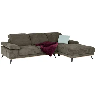 Mid.you Ecksofa Royce, Olivgrün, Metall, 3-Sitzer, Ottomane rechts, L-Form, 283x194 cm, Made in EU, motorische Relaxfunktion, Wohnzimmer, Sofas & Couches, Wohnlandschaften, Ecksofas