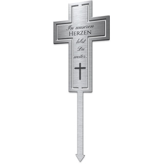 CHRISCK design Kreuz Grabstecker Edelstahl wetterfest | Individuell mit Motiv oder Spruch | Grab Deko für Grab oder Garten Mensch oder Tier für Trauer & Abschied