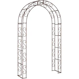 Hirsch Terracotta Rosenbogen Breite 140cm Rund aus Metall stabil, Vollmaterial mit Edelrost, Rankgitter Höhe 245cm Tiefe 40cm