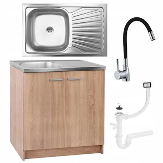 stamar Spülenschrank Sonoma Eiche 80 x 46 x 81 cm Braun/Schwarz
