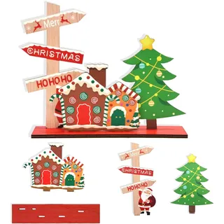 AFYRIANT Weihnachtsdeko Tisch, Weihnachtsdeko Fensterbank, Deko Aufsteller aus Holz Weihnachtsdeko Innen Frohe Weihnachten Schriftzug Schild Weihnachten Tisch Dekoration Weihnachtsmann