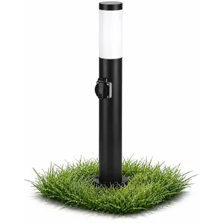 MasterLED Pollerleuchte mit Steckdose Wegeleuchte Gartenleuchte Außenleuchte E27 IP44 65cm Schwarz Edelstahl - Schwarz