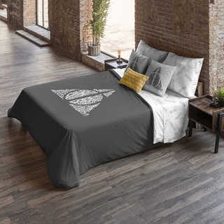 Belum Bettbezug Harry Potter, Bettbezug mit Knöpfen 100% Baumwolle, Modell Reliquias Lettering für Betten mit 90 cm (155 x 220 cm)