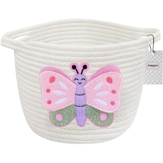 Inwagui Aufbewahrungskorb Gewebter Baumwollseil Korb Kinderzimmer Deko Korb Baby Spielzeug Korb Faltbar Rund Aufbewahrungskorb für Schrank, Regal, Desktop - Schmetterling