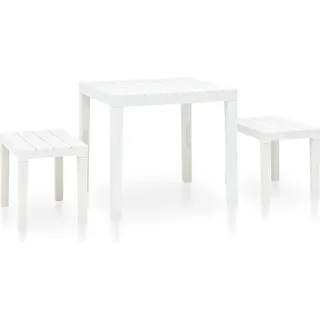 The Living Store Gartentisch mit 2 Bänken Kunststoff Weiß - Weiß