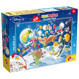 Lisciani - DISNEY Mickey Mouse Weltraum-Puzzle - ab 3 Jahren - Double Face 2 in 1: Supermaxi & Malspaß - 108 Teile - Riesenformat 70 x 50 cm - Weltraum-Lernspiel für kleine Entdecker und Disney Fans