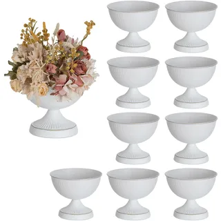 Sziqiqi Weiße Urnenvase für Hochzeit: 15 cm Hohe Metall Vasen für Tischdeko Set of 10 Kleinen Vintage Blumenarrangement Töpfen Elegante Hämmer Vase für Party Geburtstags Weihnachts Dekoration