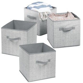 mDesign 4er-Set Aufbewahrungsbox Stoff - Stoffkiste für Kinderzimmer oder Schlafzimmer - die ideale Spielzeugkiste mit zwei Griffen - grau