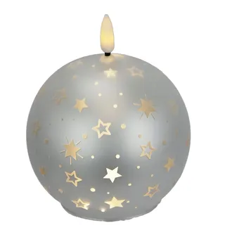 LED-Kugelkerze aus Glas mit Stern-Motiven und Timer 12cm LED-Kerze elektrisch Warmweiß Lichter Deko Adventskerzen Adventskranz Kranz Weihnachtsdeko Geschenkidee geruchslos tropflos flammenlos