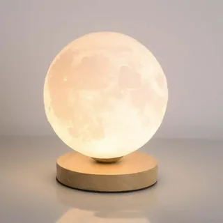 OOWDMPE Holz Kugel Tischleuchte mit Kabel und USB Stecker G9 Mond Tischlampe 3D Drucken Acryl Lampenschirm Vintage Kleine Lampe Dekorative Nachtlampe für Wohnzimmer Schlafzimmer(mit Leuchtmittel)