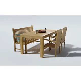Teak Gartensitzgruppe Teakholz 2xSessel Tisch 180 cm Bank Gartenmöbel Esszimmer - Naturbelassen