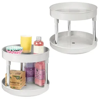 mDesign 2er-Set Lazy Susan Küchenregal zweistöckig – praktisches Gewürzregal für Küchenschrank oder Arbeitsplatte – drehbarer Gewürzhalter aus Kunststoff – hellgrau/silberfarben