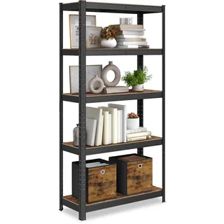 Songmics Lagerregal Holzwerkstoff 30 x 75 x 150 cm vintagebraun-schwarz 5 Ablagen bis 650 kg belastbar