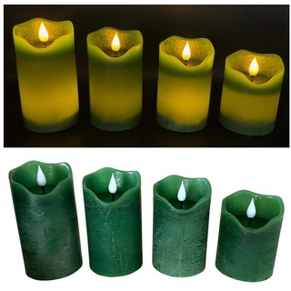 Online-Fuchs LED-Kerze 4 LED Kerzen im Set mit Dimmer, Timer und Fernbedienung - (Spiegelnde Flamme mit Docht), Creme, Rot, Grün, Lila, Altrosa grün
