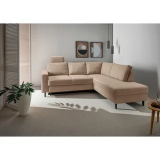 Livetastic Eckschlafsofa Passione, Hellbraun, Holz, Buche, Uni, 4-Sitzer, 242x200 cm, Made in EU, Rücken echt, Wohnzimmer, Sofas & Couches, Wohnlandschaften