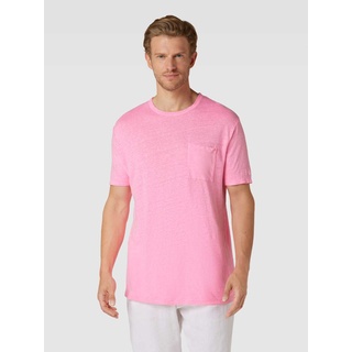 T-Shirt aus Leinen mit Brusttasche Modell 'ECSTASEA', Neon Pink, S