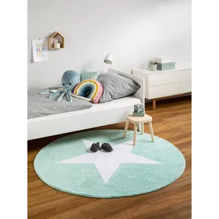 Benuta Kinderteppich Bambini Star Türkis ø 150 cm rund | Teppich für Spiel- und Kinderzimmer