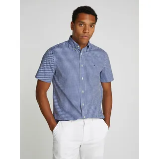 Kurzarmhemd TOMMY HILFIGER "FLEX POPLIN CHECK SS RF SHIRT", Herren, Gr. XXXL, N-Gr, wedge blau, check, Web, Obermaterial: 100% Baumwolle, kariert, casual, regular fit, Kurzarm, Hemden