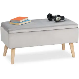 Relaxdays Sitzbank Samt 80 x 40 x 41 cm Hellgrau