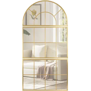 Bogenförmiger Wandspiegel, Fensterförmiger Wandspiegel, 3-teiliges Set, Metallrahmen, 76 X 150 Cm, Gold