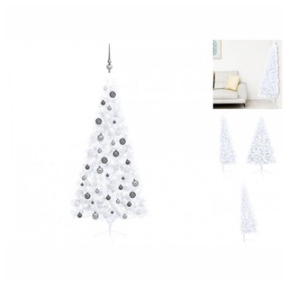 vidaXL Künstlicher Weihnachtsbaum Künstlicher Halber Weihnachtsbaum mit LEDs Kugeln Weiß 180 cm weiß