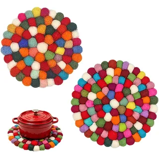 2 Stück Topfuntersetzer Filz, bunter Untersetzer Filzkugeln rund 10cm 20cm