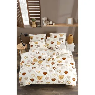 Elizabed Bettwäsche-Set ''Teddy Bear Heart'' in Creme - 135x200 cm